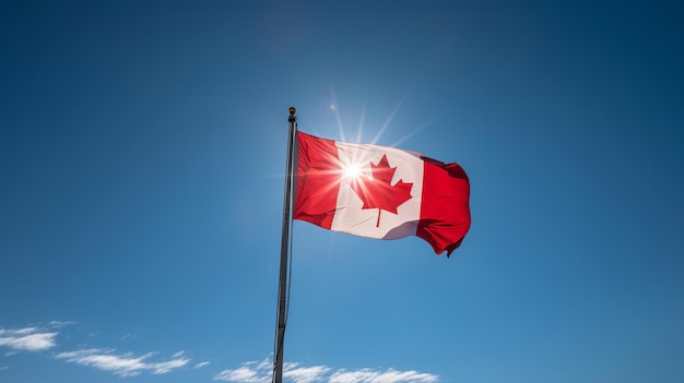 Canada flag in clear blue sky Generative ai
