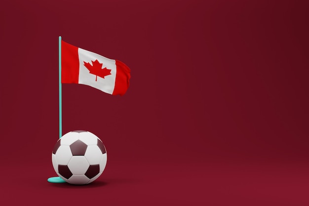 Canada Flag with Ball World Football 2022 Minimal 3D Render Illustration