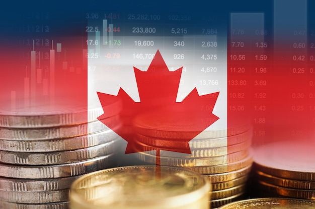 Canada flag with stock market finance economy trend graph digital technologyxA