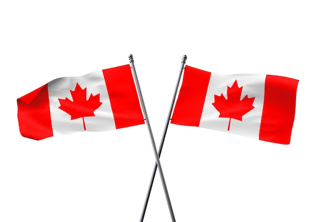 Canada flags crossed isolated on a white background d rendering