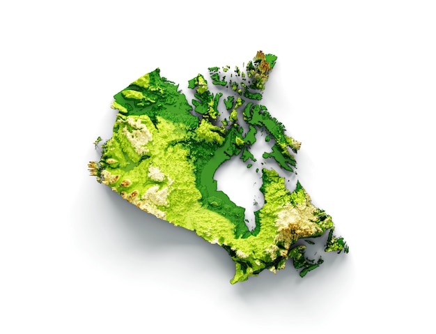 Canada Map Shaded relief Color Height map on white Background 3d illustration