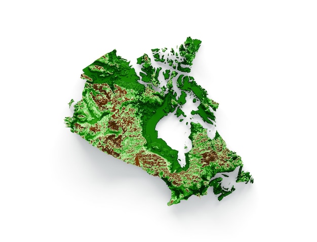 Mappa topografica del canada mappa realistica 3d illustrazione a colori 3d