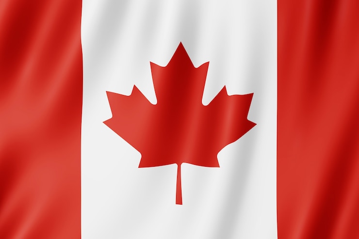 Foto canada vlag zwaaien in de wind.