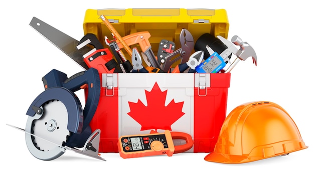 Canadese vlag geschilderd op de toolbox Service reparatie en constructie in Canada concept 3D-rendering
