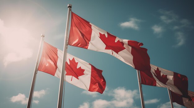 Canadese vlag in heldere blauwe lucht Generatieve ai