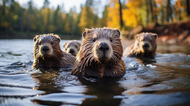 Photo canadian beaver family dam