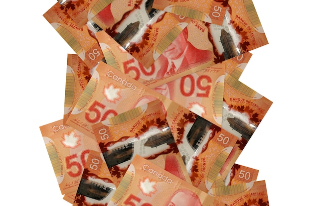 Canadian dollar bills on a white background