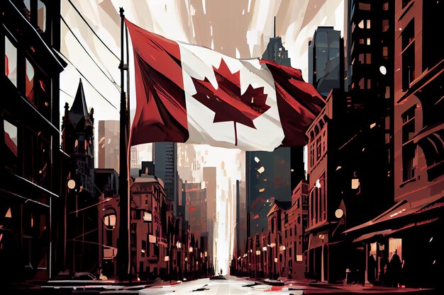 Canadian flag in cityscape Generative Ai