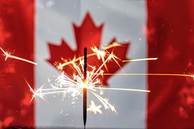 A canadian flag and a sparkler with the word canada on it