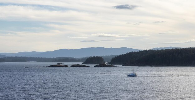 Canadian landscape by the ocean and mountains summer season