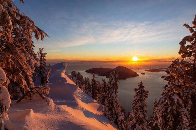 Canadian Landscape view during a colorful winter sunset