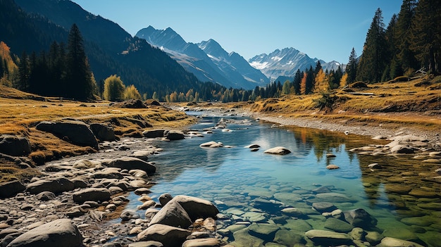 _Canadian Majesty Scenic Mountains with River Trees and Peaks_