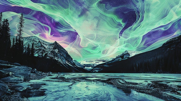 Photo canadian northern lights art collage