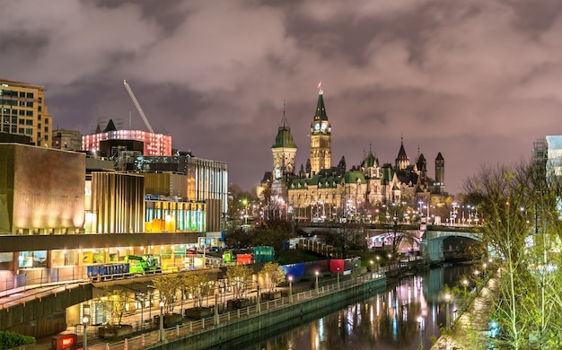 Canadian Parliamentary Building and Rideau Canal in Ottawa