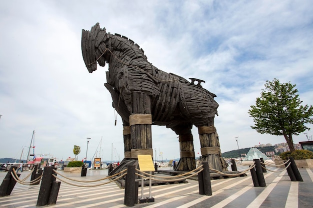 Canakkale, Turkey / May 26, 2019 / Wooden Horse view in Canakkale, Turkey. After the filming of the movie Troy,The wooden horse that was used as a prop was donated to the city of Canakkale