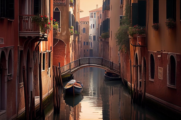 Photo canal architecture reflects veneto culture at dusk generative ai