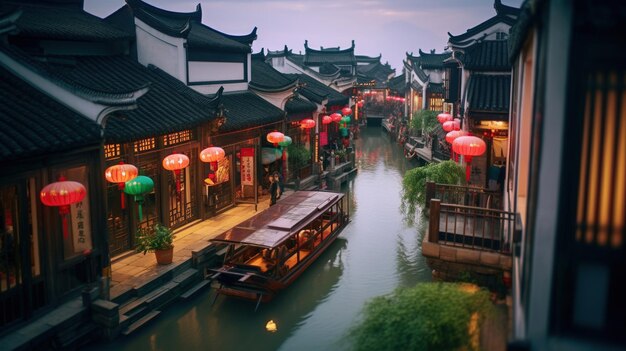 Photo a canal in the city of lijiang