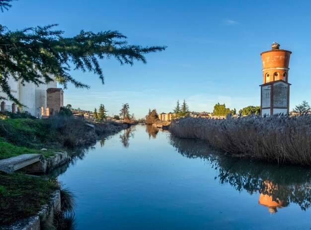 The Canal de Castilla as it passes through the town of Villamuriel de Cerrato Palencia Spain