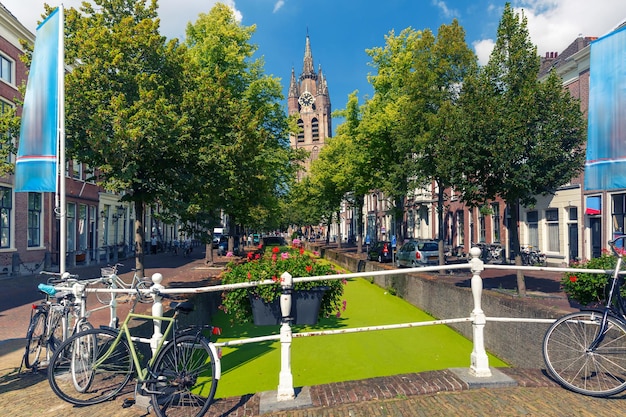 Canal in Delft, South Holland, Netherlands.