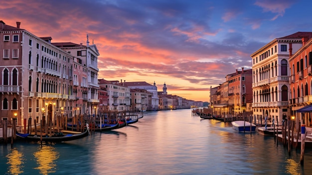 Canal grande panorama at sunset venice italy