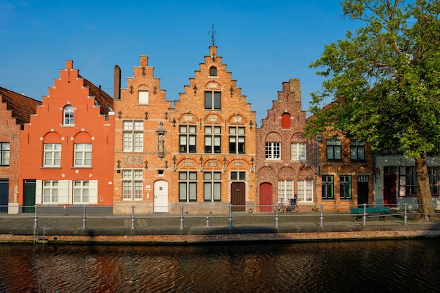 Canal and old houses bruges brugge  belgium