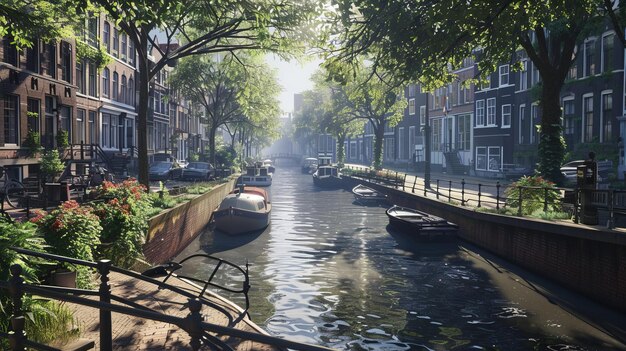 Photo a canal with boats and a bridge that says  canal