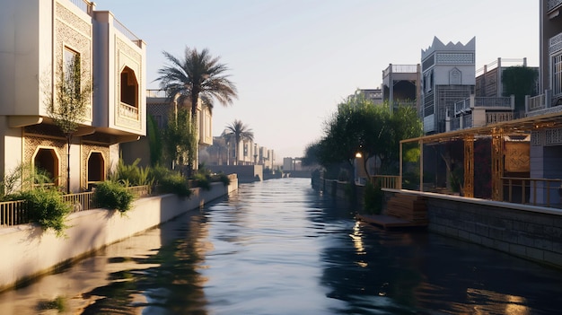 Photo a canal with a view of the city