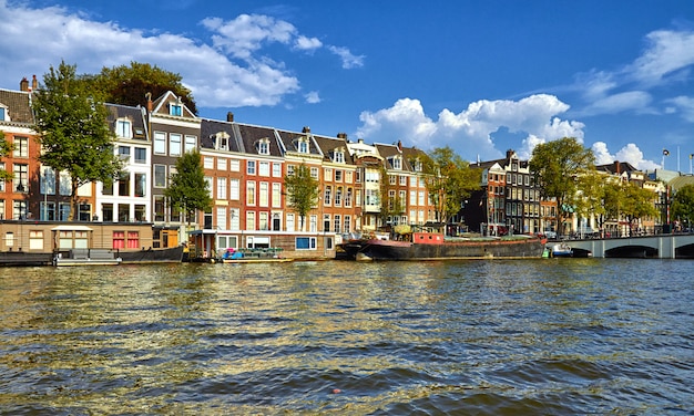 Canals and boats of Amsterdam. Holland