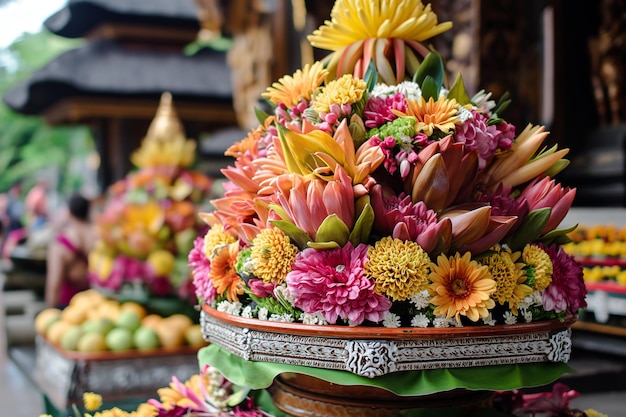 Canang sari en bloemen voor Nyepi viering