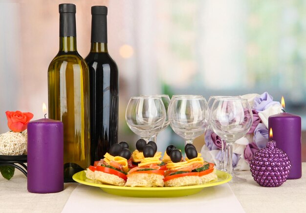 Canapes and wine in restaurant