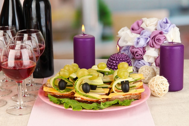 Canapes and wine in restaurant