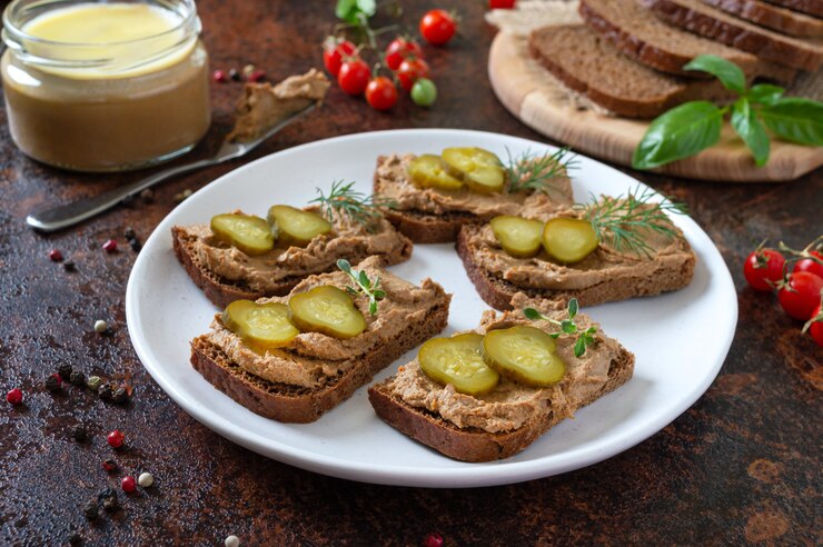 Канапе с паштетом из куриной печени и маринованными огурцами на ржаном хлебе Вкусная и полезная закуска