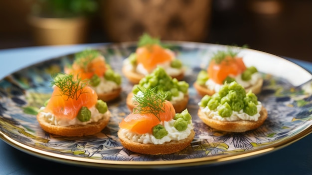 canapes with salmon on a red plate