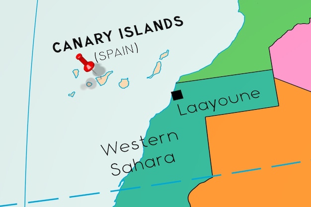 Canary Islands Spain pinned on political map