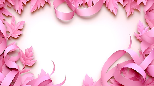 cancer awareness ribbon with leaves decoration background