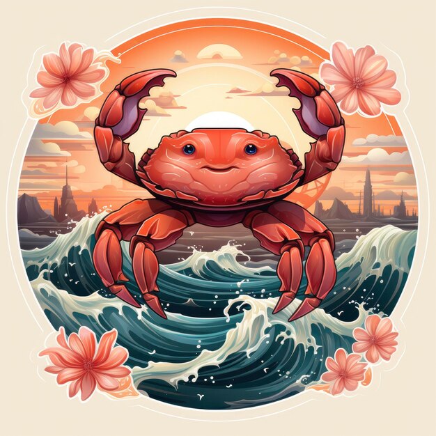 Cancer sticker with a cute and whimsical crab symbol