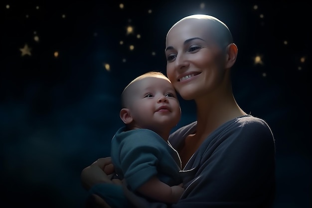 Photo cancer survivor mother with her kid happy mom