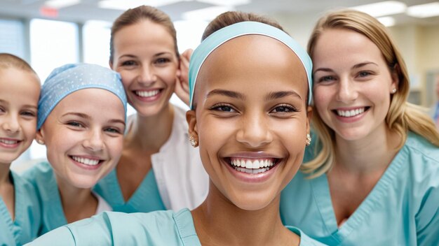 cancer world cancer day portrait of happy woman in hospital headscarf cancer survivor