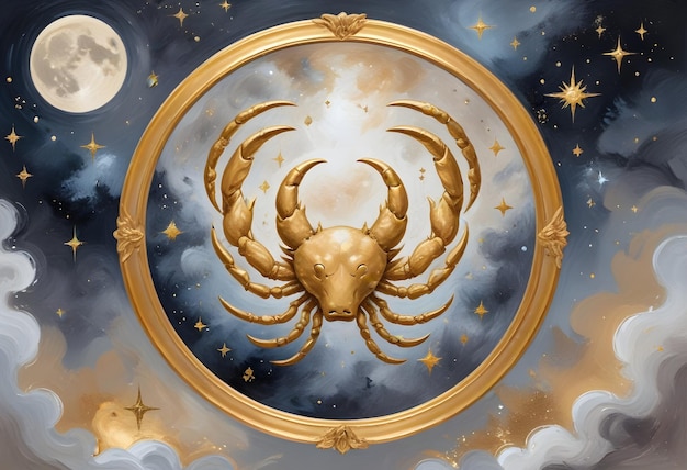 Foto il segno zodiacale del cancro un ragno dorato è seduto al centro del cielo notturno
