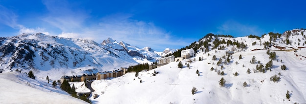 Candanchu skyline in Huesca on Pyrenees Spain                           