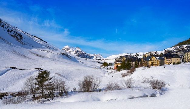 Candanchu skyline in Huesca on Pyrenees Spain                           