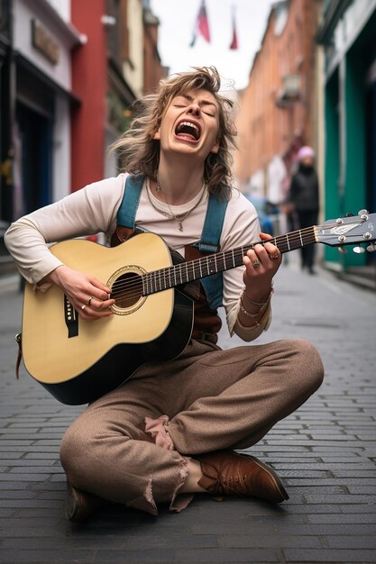 Photo a candid capture of transgender street musicians performing irish tunes