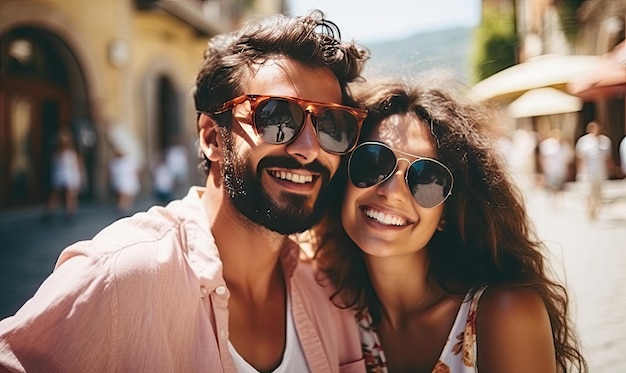 A Candid Moment Capturing a Selfie of a Couple in the Urban Landscape