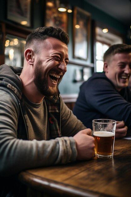 Foto un momento di risate e di allegria in un pub