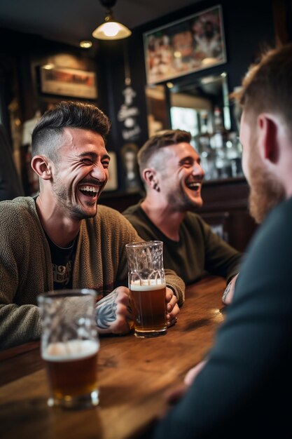 Photo a candid moment of laughter and cheer in a pub