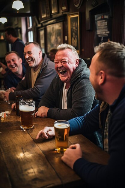 A candid moment of laughter and cheer in a pub