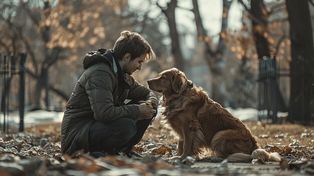 candid moments of a dog and owner bonding in nature