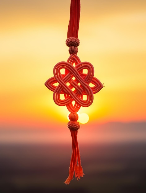 Photo a candid photo a chinese eternal knot hanging at dawn