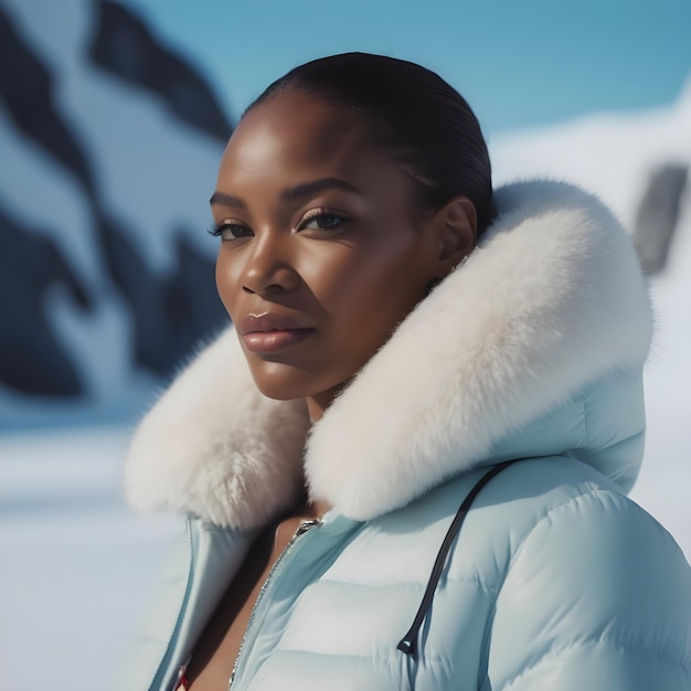 Candid Photojournalistic Shot French black Supermodel stunning arctic outfit