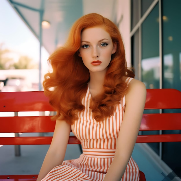 Photo candid shot of a beautiful red hair girl